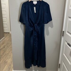 Silk Dress Margot Satin Wrap Navy Blue Party Audrey Soft Francesca’s Holiday